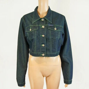 Vintage 80s GUESS Dark Green Blue Denim Jean Jacket